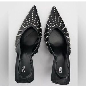 Zara Black Heels with Silver Accents